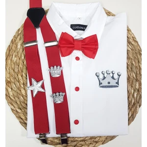 Cool Bebe  Gümüş Kral Taclıaskı Papyon Gömlek