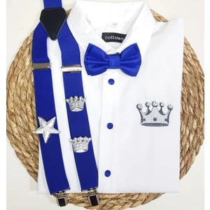 Cool Bebe  Gümüş Kral Taclıaskı Papyon Gömlek