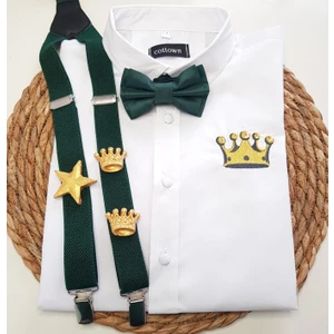 Cool Bebe Gold Kral Taclı Askı Papyon Gömlek