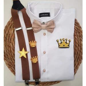 Cool Bebe Gold Kral Taclı Askı Papyon Gömlek