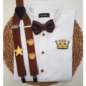 Cool Bebe Gold Kral Taclı Askı Papyon Gömlek