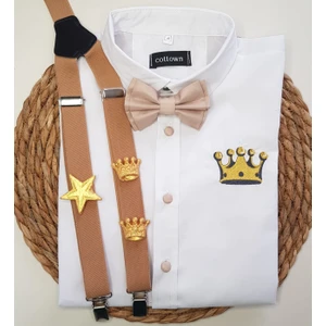 Cool Bebe Gold Kral Taclı Askı Papyon Gömlek