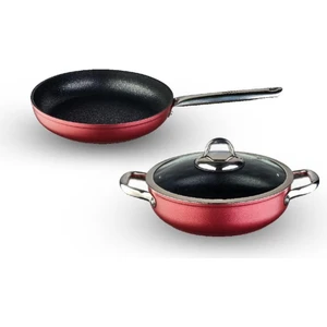 Master Daily Metalik Kırmızı 3 Parça Tencere Set (26 cm Sığ Tencere + 26 cm Tava)
