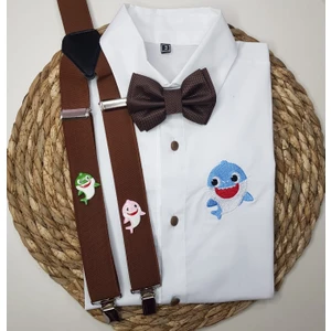 Cool Bebe  Baby Shark Konseptli Askı Papyon Gömlek