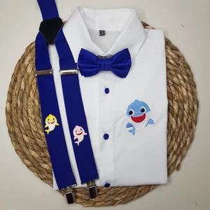 Cool Bebe  Baby Shark Konseptli Askı Papyon Gömlek