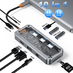 Apple Macbook Uyumlu 10IN1 Type-C Hub 3*usb3.0+4k HD+PD+3.5MM+SD+TF+VGA+RJ45+ Hub