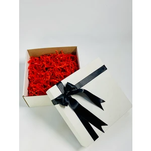 Aura Gift Shop Siyah Fiyonklu, Kapaklı, Kırmızı Kırpıklı Boş Hediye KUTUSU,20X20X9CM