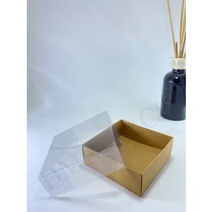 9X9X3 cm Kraft Asetat Kapaklı Kutu (100 Adet) Düğün Nişan Kına Mum Hediyelik Kutu