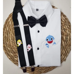 Cool Bebe  Baby Shark Konseptli Askı Papyon Gömlek