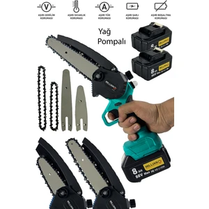 88 V 8 Ah Yağ Pompali Çift Akülü 10 - 15 cm Pala Şarjlı Dal Kesme Budama Testere Bıçkı Makinesi