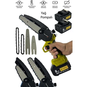 88 V 8 Ah Yağ Pompali Çift Akülü 10 - 15 cm Pala Şarjlı Dal Kesme Budama Testere Bıçkı Makinesi