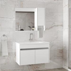 Alfa Banyo Visente-Oa Beyaz 80 cm Mdf-Aynalı-Lavabolu Banyo Dolabı Takımı***demonte Değil***