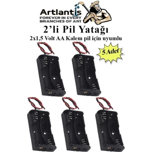 2 Li Pil Yatağı Deney 5 Adet Pil Yuvası Pil Kutusu Aa Kalem Kalın Pil 2x1,5 Volt Yaylı Pil Yuvası