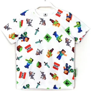 360 Derece Minecraft Karakterleri Desenli Erkek Çocuk T-Shirt Beyaz