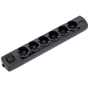 Altılı Topraklı Klemensli Grup Priz Anahtarlı Siyah