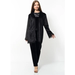 Kadın Kadife 3'lü Gecelik Takım Siyah