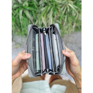 454 Deri Fermuarlı Çok Para Bölmeli Elde Taşınabilen Kadın Erkek El Çantası