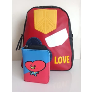 Alanç Gift Yılbaşı Özel Hediye Seti, Ayarlanabilir Askılı Kalp Tasarımlı Cep Detaylı Sırt Çantası, Kalpli Cüzdan