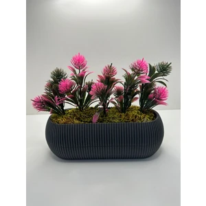 Uzun Gri Saksıda Yapay Çiçek Iğneli Çam Demeti Dekoratif Mutfak Banyo Masa Çiçeği 21X9X7 cm