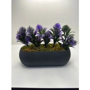Uzun Gri Saksıda Yapay Çiçek Iğneli Çam Demeti Dekoratif Mutfak Banyo Masa Çiçeği 21X9X7 cm