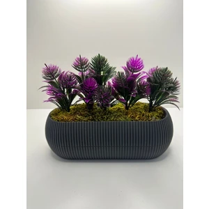 Uzun Gri Saksıda Yapay Çiçek Iğneli Çam Demeti Dekoratif Mutfak Banyo Masa Çiçeği 21X9X7 cm