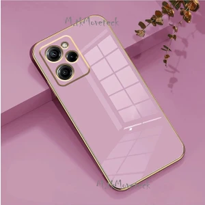 MTK Moveteck Xiaomi Poco X5 Pro 5g Uyumlu Kılıf Kamera Lens Korumalı Parlak Gold Altın Kenarlı Yumuşak Silikon Kapak