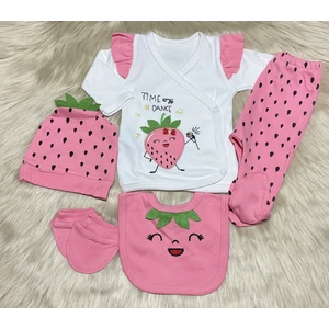 Yeni Sezon 5 Parça Çilekli Kız Bebek Yenidoğan Hastane Çıkış Zıbın Seti