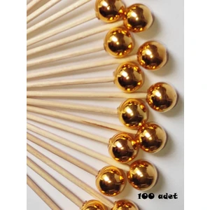 Beyhan Bayhan 100 Adet Dekoratif Yuvarlak Inci Kürdan 6 cm Gold - Inci 8 mm