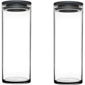 43756 Vakumlu Cam Kavanoz - Cam Erzak Saklama Kabı 2 Li Gri