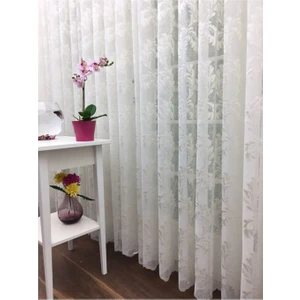 Evdepo Home Taç Şal Desen Kullanıma Hazır Ekstraforlu Pilesiz Tül Perde Tek Kanat - Ekru 120 x 250 cm