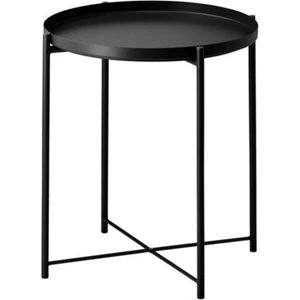 IKEA Tepsili Sehpa, Yuvarlak Siyah Renk Meridyendukkan Çıkarılabilir Tepsi - Modern Sehpa 45X53 cm Siyah