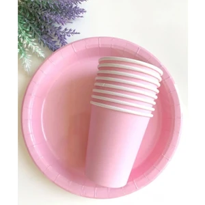 Aşkın Parti Evi Pembe Makaron Pastel Karton Tabak Bardak Set 8 Li Parti Malzemeleri