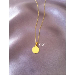 Ync Mucevher 925 Ayar Gümüş Mini Yuvarlak Plaka Kolye (Gold)