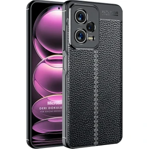 Xiaomi Poco X5 5g Kılıf Deri Dokulu Silikon Siyah