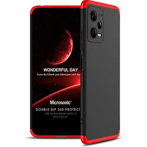 Xiaomi Redmi Note 12 Kılıf Double Dip 360 Protective Siyah Kırmızı