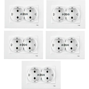 Karre Ikili Topraklı Priz Çerçeve Dahil - Beyaz 5 ' Li Paket