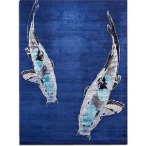 Rugs Modern kobalt Mavi Balık Figürlü Dekoratif Dokuma Taban Halı Mira 1258