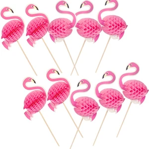 Hawaian Temalı Flamingo Kokteyl Meyve Süsleme Kürdan Pembe Renk 10 Adet