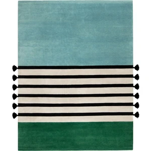 Rugs Modern mira 1189 Mavi Yeşil Çizgili Kenarları Püsküllü  Dokuma Taban  Halı