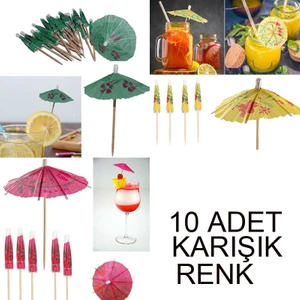 Hawaian Temalı Kokteyl Meyve Süsleme Şemsiye Kürdan Karışık Renk 10 Adet