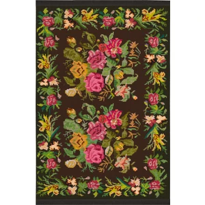 Rugs Modern mira 946  Karabağ Vintage Görünüm Siyah Saçaklı Dokuma Taban Halı