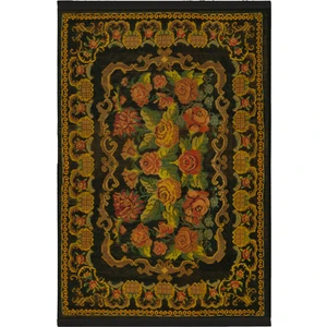 Rugs Modern mira 945  Karabağ Vintage Görünüm Siyah Saçaklı Dokuma Taban Halı