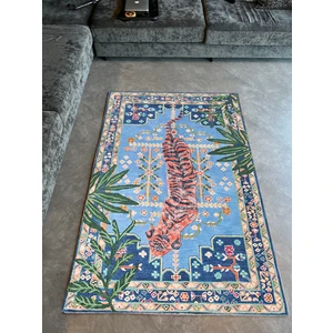Rugs Modern mira 1112 Mavi Leopar Etnik ve Botanik Temalı Dokuma Taban Halı