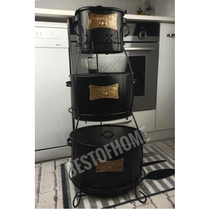 Üç Katlı Patates, Soğan ve Sarımsak Saklama Seti.siyah Üç Katlı Oval