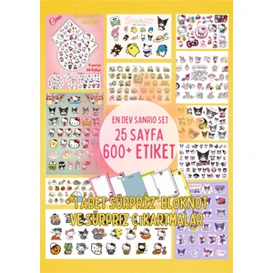 En Dev Sanrio Sticker Seti Hello Kitty Keroppi Kuromi My Melody 25 Sayfa 600+ Etiket ve 1 Bloknot