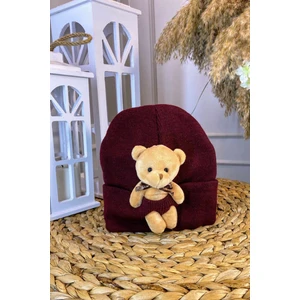 Şubu Tasarım Genç Peluş Ayıcıklı Bere Bordo SBT81