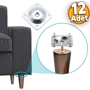 Mobilya Baza Koltuk Zigon Ayağı Metal Bağlantı Aparatı Düz Ayakları Tabanı M8 Civatalı (12 Adet)