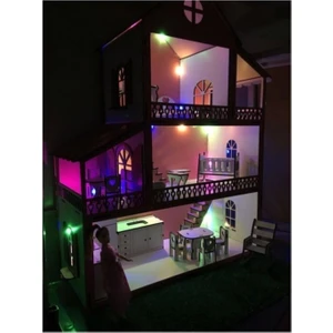 Belinay Çocuk Dünyası Ahşap Oyun Evi 80CM 27 Eşya Pembe LED Işıklı Isim Yazılır Kumbara Hediyeli Belinay 80CM 27 Eşya