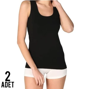 Kadın Elastan Geniş Askılı Atlet Siyah 2'li Paket