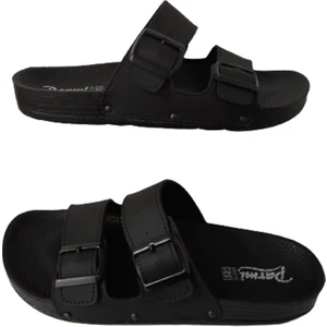 Erkek Siyah Günlük Deniz Plaj Ortopedik Hafif Çift Tokalı Terlik Büyük Beden